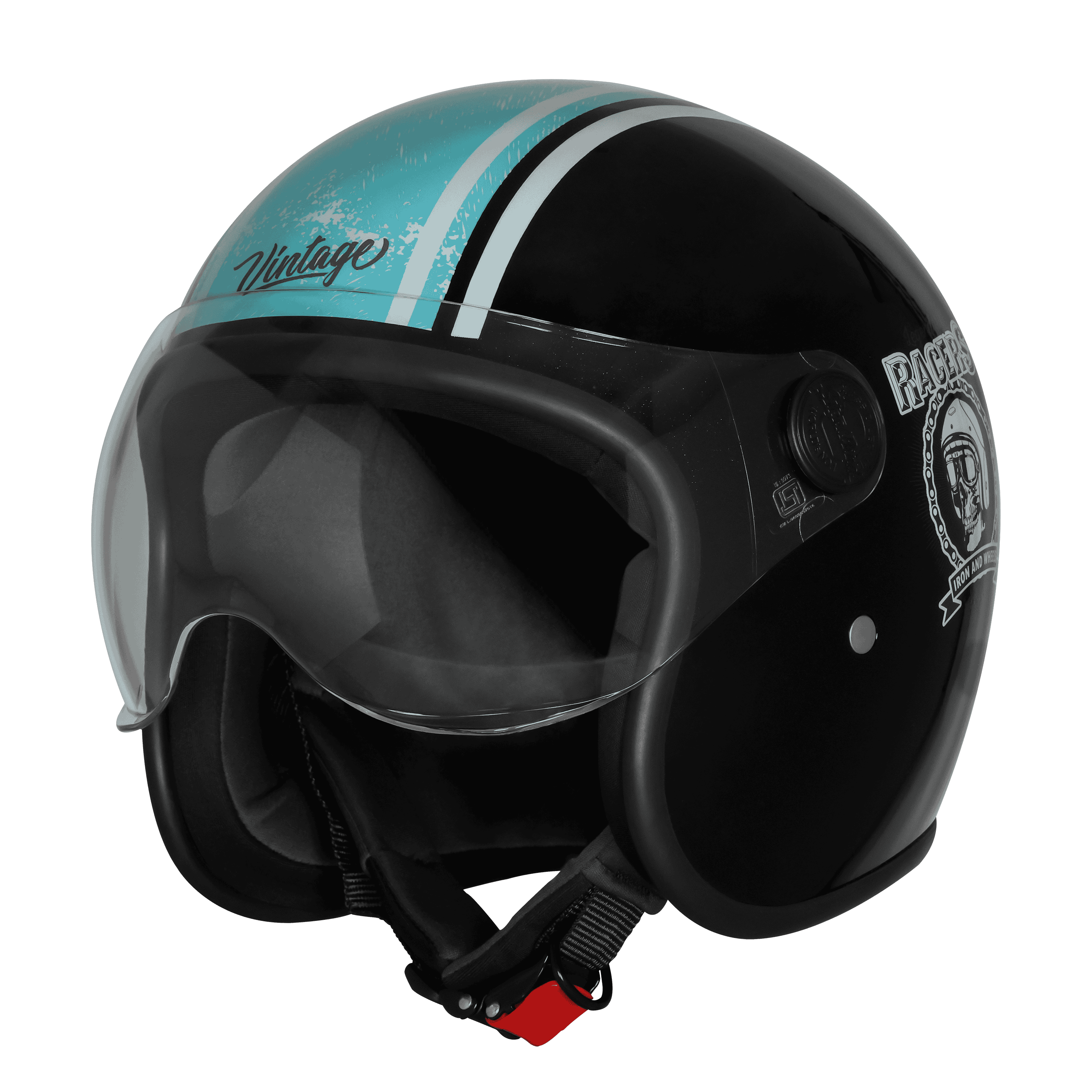 SBH-54 VINTAGE RACERS GLOSSY BLACK WITH LIGHT BLUE